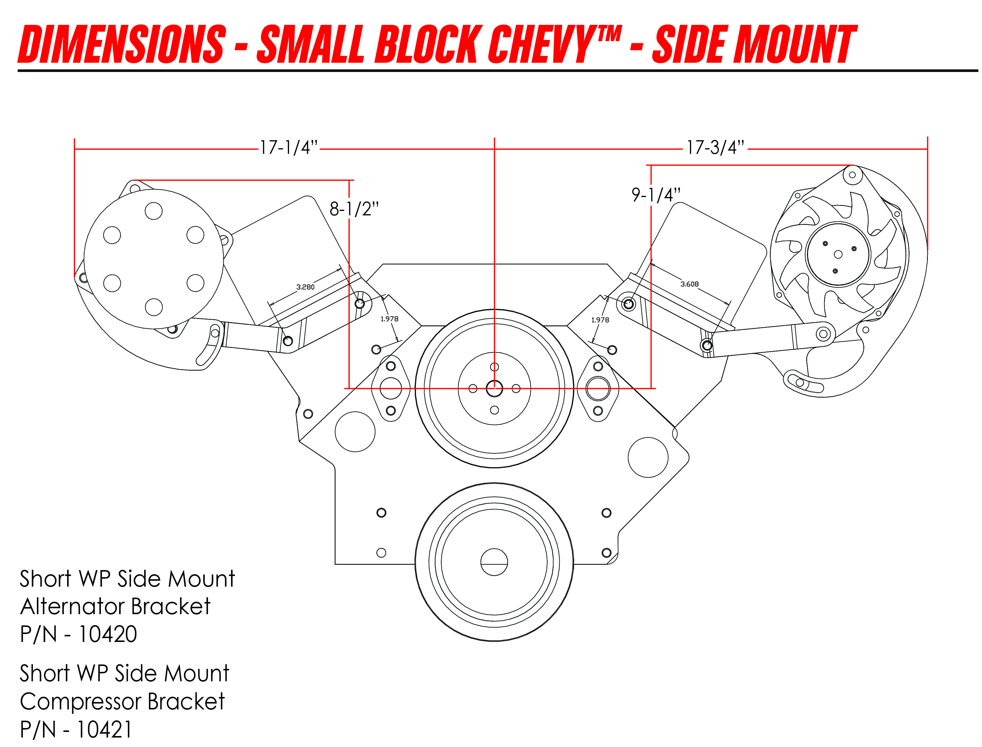 Billet Specialties Bracket Alternator Side Mount VGroove SBC Short